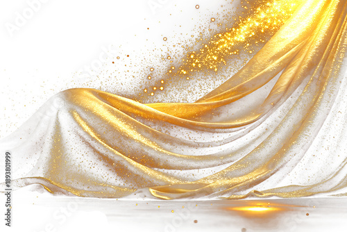 Elegant Gold Tulle Cloth Texture with Sparkles on Transparent Background
