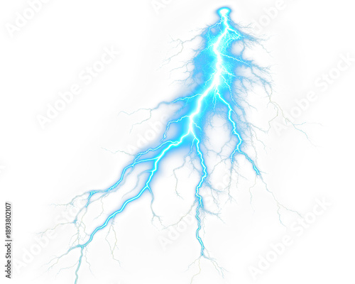 Powerful Blue Lightning Bolt on Transparent Background