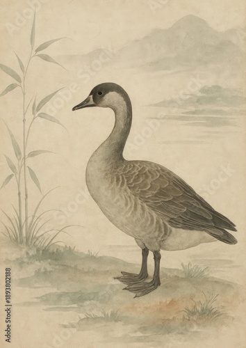Elegant goose in serene landscape.