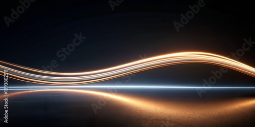 Abstract Flowing Orange and Blue Light Streaks with Reflection on Transparent Background