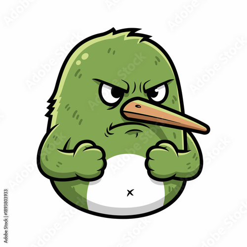 An angry cartoon kiwi bird illustration with a determined expression and clenched fists