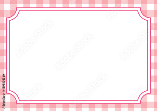 優しいピンクのギンガムチェックフレーム ナチュラルで甘いバレンタインの飾り枠