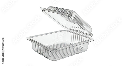 Clear plastic clamshell food container with hinged lid