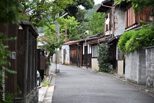 The old Japanese traditional houses at the residential area of Kyoto city in Japan