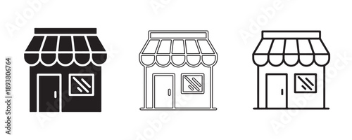 Shopfront Variations: A set of minimalistic shopfront illustrations, each with a unique style, ready for digital application.