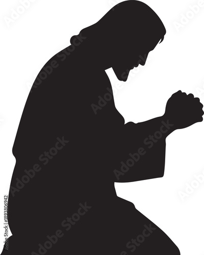 Man kneeling prayer vector silhouette illustration side profile humble pose for line art