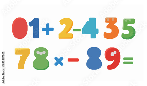 Funny Cute Numbers and Math Symbols Cartoon Vector Set