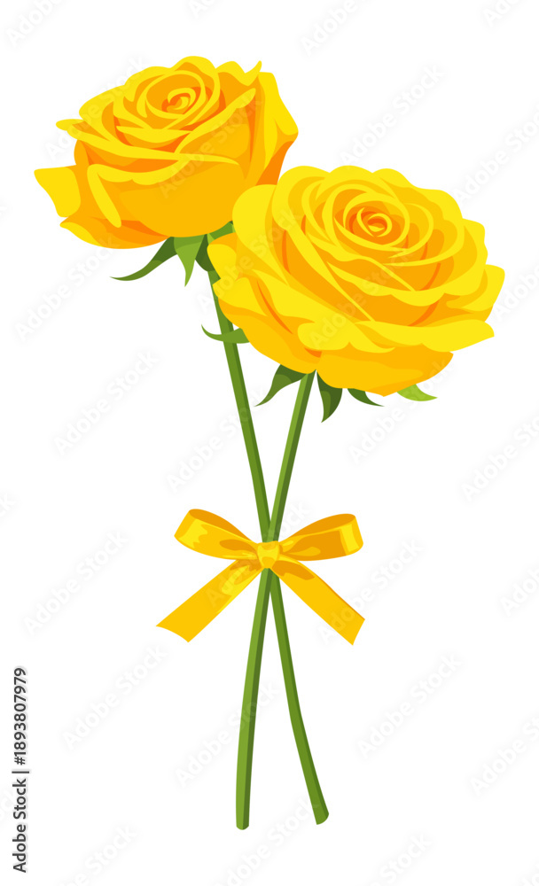 Naklejka premium Two yellow roses bouquet with ribbon isolated on transparent background. Friendship and joy flower gift illustration. 