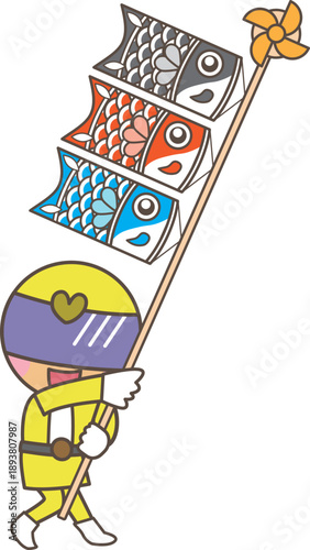 こいのぼりを掲げる人物イラスト｜季節行事・子どもの日・春のイベント素材