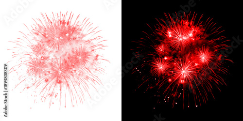 Bild auf Leinwand Vibrant red firework burst on transparent grid and black background for festive