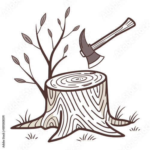 Axe embedded in tree stump