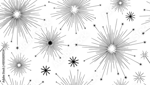 Black and white fireworks exploding in the air on a plain background