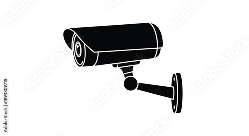 A black and white illustration of a security surveillance camera on a wall
