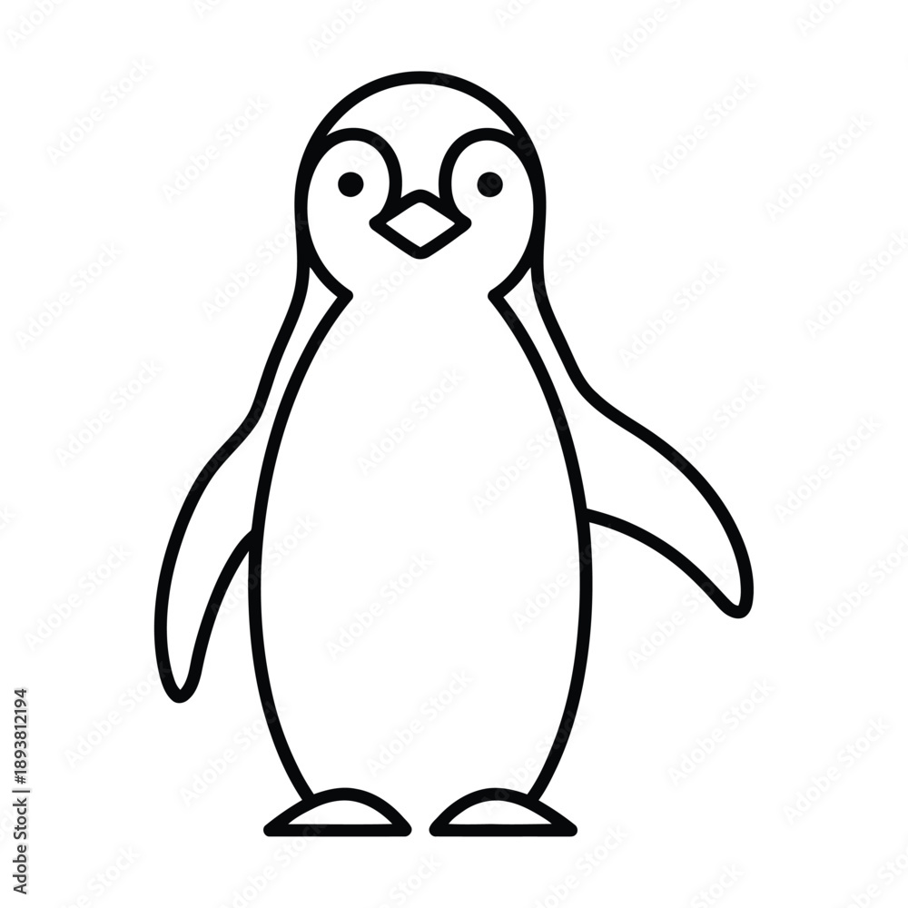Fototapeta premium A simple black and white line drawing depicts a charming penguin with outstretched wings standing upright and facing forward high-quality professional detailed.
