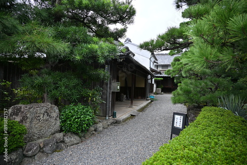 The beautiful old Japanese Samurai house with the green front garden in Kyoto Japan