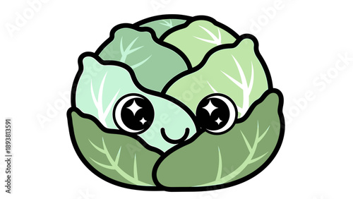 Cute cartoon cabbage character with smiling face illustration