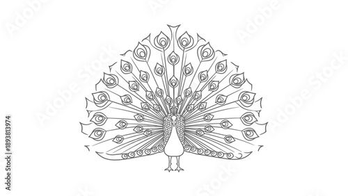 Beautiful peacock with spread tail feathers