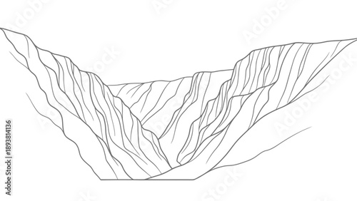 Simple line drawing of a mountain valley