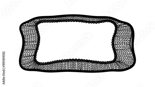 Black knitted mesh frame on white background