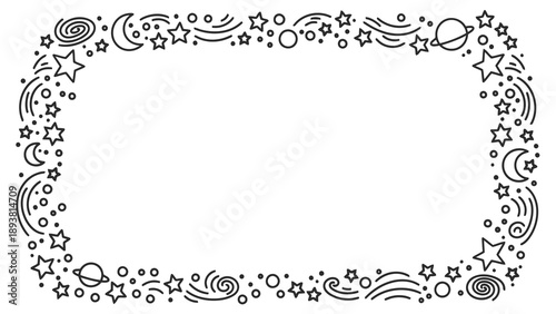 Celestial border with stars and planets for design