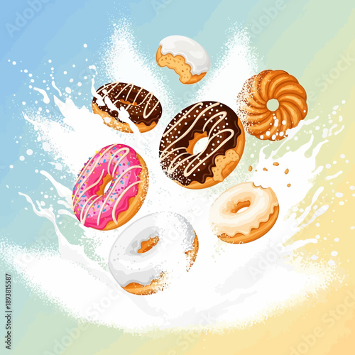 Donuts and Bundt Cake in Milk Splash