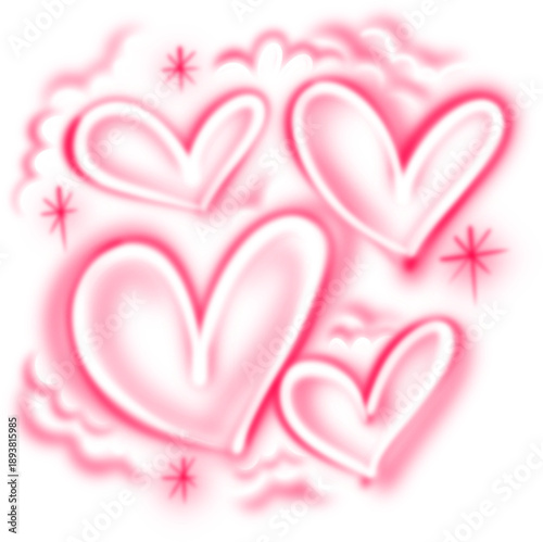 Schilderij op canvas Airbrush Grainy Valentine day Vintage love background design hand drawn style, blurry grain suitable for t-shirt and apply your lettering name, isolated on white background Y2k and bootleg scene
