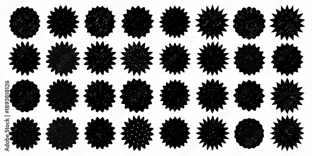 Ταπετσαρία Arrangement of black spiky circular shapes on a white background