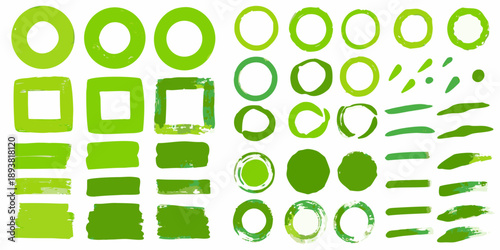 Abstract arrangement of varying green shapes and brushstroke textures