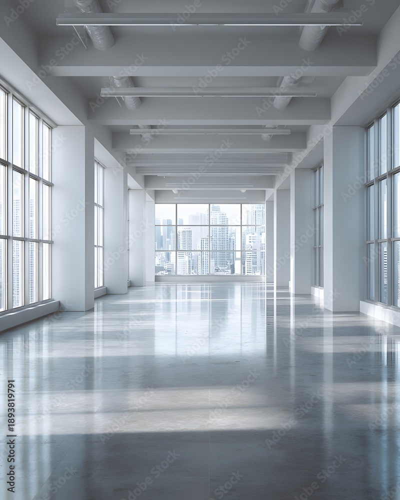 Fototapeta premium Empty office with high windows minimalist corporate style