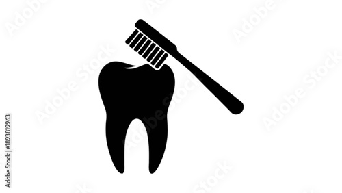 Tooth with Toothbrush Icon for Dental Hygiene