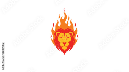 A powerful and fiery logo design featuring the head of a majestic lion surrounded by intense orange and red flames.