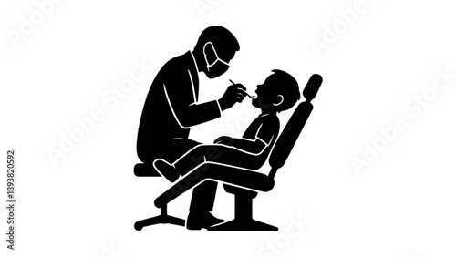 Dentist Examining Little Boy Tooth in Clinic Silhouette