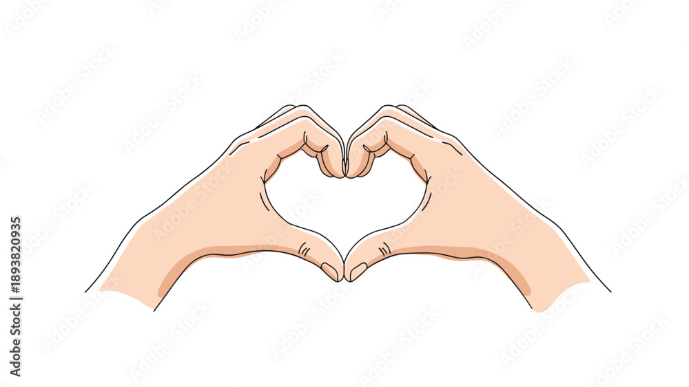 Obraz premium A clean and simple illustration of two hands coming together to form the shape of a heart, symbolizing love and affection.
