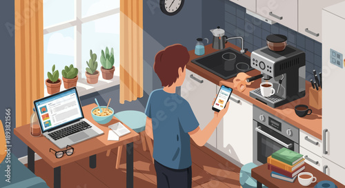 Two People Working in a Modern Office and Cafe Hybrid Space for Collaboration.