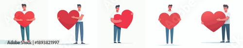 vector of a man hugging a heart symbol full of affection on valentine