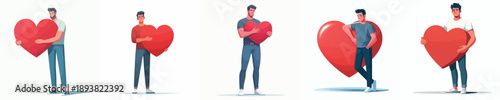 vector of a man hugging a heart symbol full of affection on valentine
