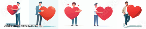 vector of a man hugging a heart symbol full of affection on valentine