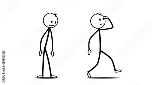 Simple stick figure walking and experiencing distress or headache.