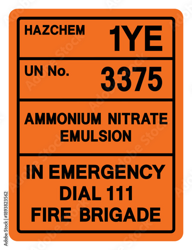 Hazard Chemical Ammonium Nitrate Emulsion UN 3375 Symbol Sign, Vector Illustration, Isolate On White Background, Label.EPS10