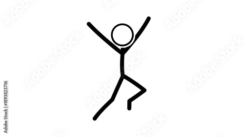 Simple stick figure illustration of a person dancing happily.