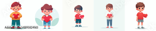 vector of a little boy holding a heart symbol on valentine