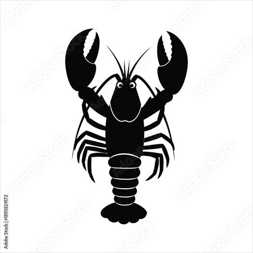 A striking black silhouette of a lobster with prominent claws and eyes