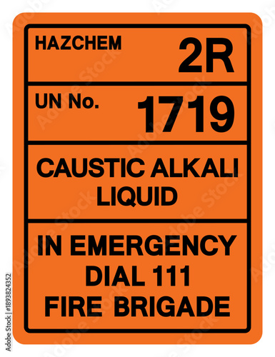 Hazard Chemical Caustic Alkali Liquid UN1719 Symbol Sign, Vector Illustration, Isolate On White Background, Label .EPS10