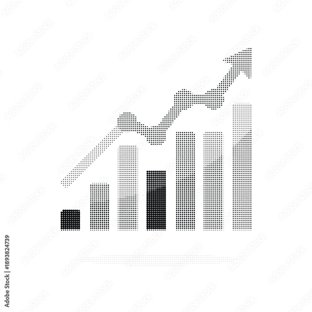Fototapeta premium Monochromatic Bar Chart with Upward Trend Line Vector Icon