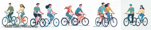 vector of couple cycling together on valentine's day