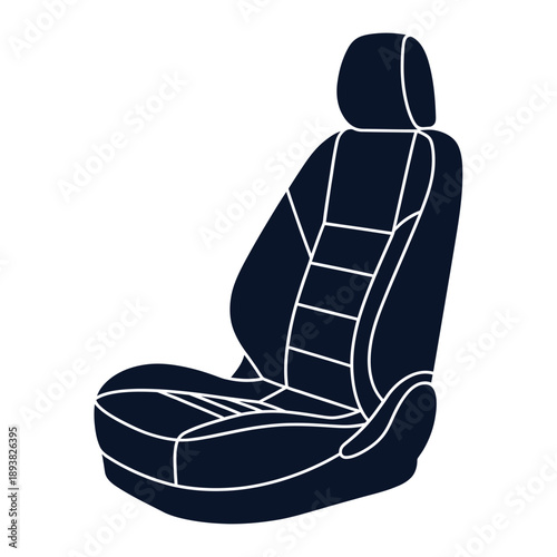Simple outline of a dark blue automotive car seat with detailing
