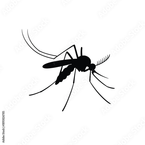 A minimalist black silhouette depicting a common mosquito in profile