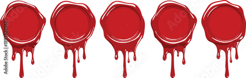 Vector illustration set of red wax seals with dripping melted wax for vintage letter envelopes official documents wedding invitations and certificate design