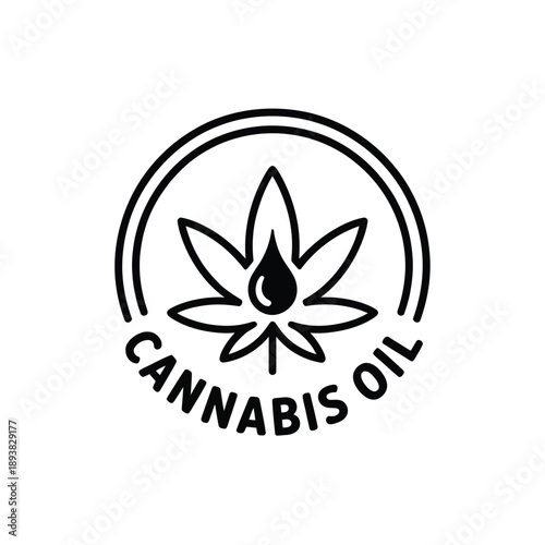 Cannabis oil logo with a leaf and a drop of oil in a circle