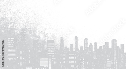 Modern City Skyline Silhouette with Trees in Foreground.